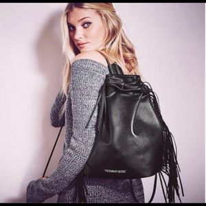 Victoria's Secret Fringe Black Leather Backpack